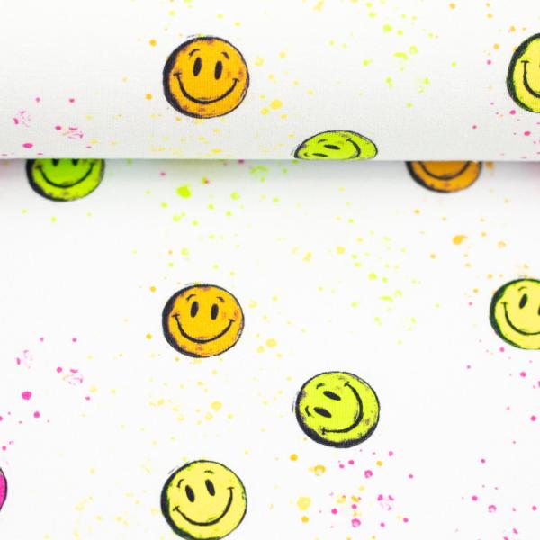 Baumwolljersey Happy bunte Smileys auf Weiß by Swafing von Christiane Zielinski